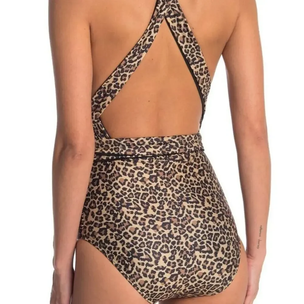 Nicole Miller NWT Leopard Print Tie Waist Swimsuit Size S - Picture 6 of 6